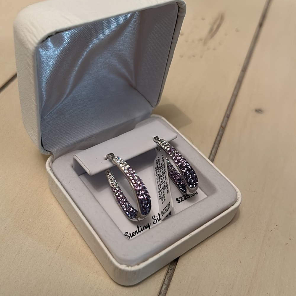 Sterling Silver Purple blend hoop earrings
